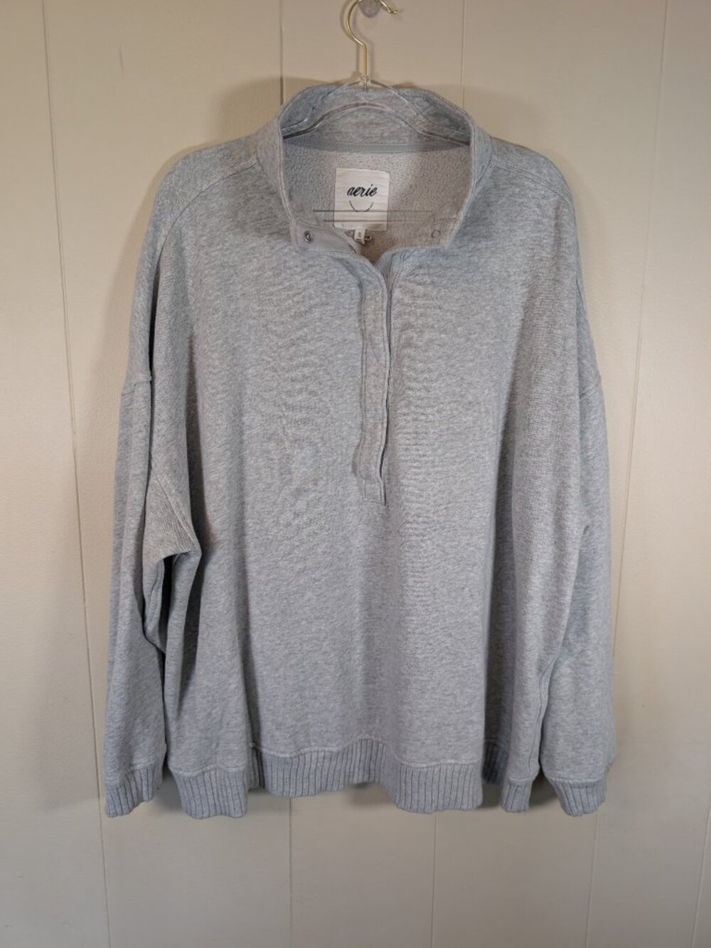AERIE Oh Snap Oversized Sweatshirt XL Gray Quarter Snap Slouchy Lounge